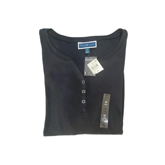 NEW‎ Karen Scott Plus Size 3/4-Sleeve Henley Top, Deep Black Sz-2X Plus Size - Picture 3 of 9
